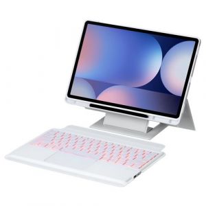 Étui FOXDOCK clavier Bluetooth pour Samsung Galaxy Tab S9 Plus 12.4 pouces, pavé tactile rétroéclairé, support amovible et design flottant-Blanc