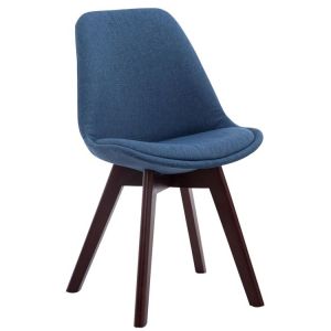 Chaise de Salle &agrave; manger Borneo V2 en Tissu - Style scandinave - Chaise Visiteur avec Pi&egrave;tement en Bois de H&ecirc;tre Noyer - Couleur Bleu