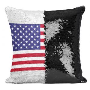 Fabulous Coussin avec Housse Sequin - Paillettes Noir Drapeau Etats Unis [40 x 40 cm]