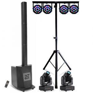 Pack Sono DJ Enceinte colonne avec caisson 480W RMS 10/25cm BST MEGAMAX-TOWER - 2 Lyres Gobos 10W - 4 Projecteur RGB 18 x 1W - Pied
