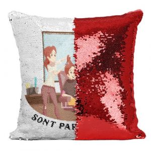 Fabulous Housse de Coussin &agrave; Sequin - Paillettes Rouge Les Vrais H&eacute;ros - Coiffeuse Maquilleuse Visagiste [40 x 40 cm]