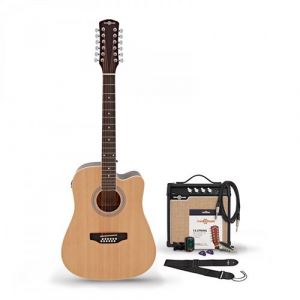 uitare &Eacute;lectro-Acoustique Dreadnought 12 cordes, Natural avec pack Ampli Acoustique 15 W et Accessoires