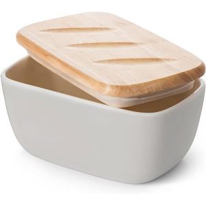 DOWAN Grand beurrier de 16,5 cm &ndash; Beurrier en c&eacute;ramique avec couvercle, gris