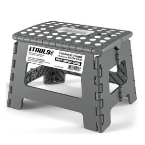 Tabouret Pliant Noir 22cm, Marchepied Pied Pliable BM TOOLS BMT-MP22-GRIS - 150kg Capacit&eacute;, L&eacute;ger et Compact pour Adulte/Enfant