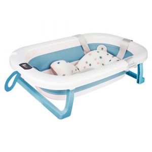 Baignoire B&eacute;b&eacute; /Enfant Pliable Avec Coussin De Bain Et Thermom&egrave;tre - 76x45x18 cm- Bleu