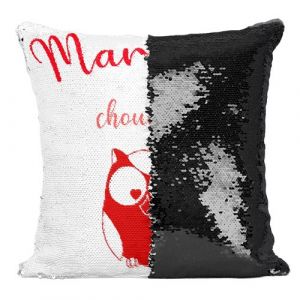 Fabulous Coussin avec Housse Sequin - Paillettes Noir Marraine Chouette Hibou [40 x 40 cm]