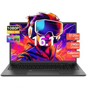 PC portable MICREAR Intel Celeron N5095(4C/4T,Jusqu'à 2,9 GHz),24Go RAM DDR4 512Go SSD,Windows 11PRO,WiFi5,Ordinateur Portable