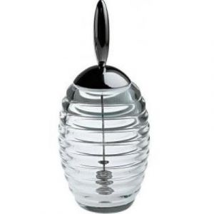 ALESSI TW01 HONEY POT DOSEUR &Agrave; MIEL EN VERRE CRISTALLIN AVEC COUVERCLE EN ACIER BRILLANT