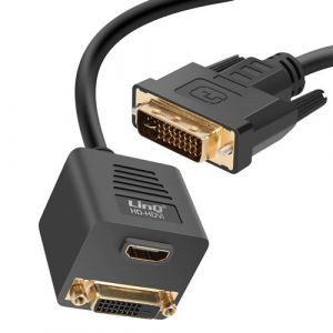 Adaptateur DVI Mâle vers DVI-D Femelle et HDMI Femelle Compact 33cm LinQ Noir