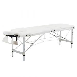 Table de massage pliable 3 zones hauteur r&eacute;glable dim. 215L x 60l x 61-84H cm alu. synth&eacute;tique PVC blanc