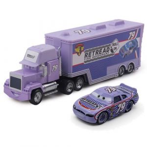 Camion Disney Pixar Mack-A 32 avec 1 petit véhicule , 1:55 moulé , 21*6.5*4.5cm - Violet