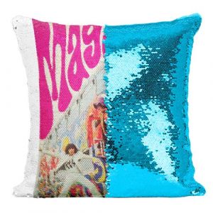 Fabulous Housse de Coussin à Sequin - Paillettes Turquoise the Who Magic Bus Rock [40 x 40 cm]
