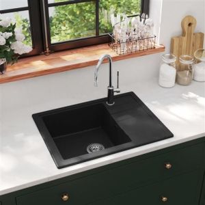 vidaXL Evier de Cuisine avec Trou de Trop-plein Ovale Evier Encastré Extra-profond Décoration de Cuisine Intérieur Maison Granit Noir 147101