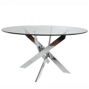 RITHA - Table Ronde 140cm Pieds Chromés et Plateau en Verre - Altobuy