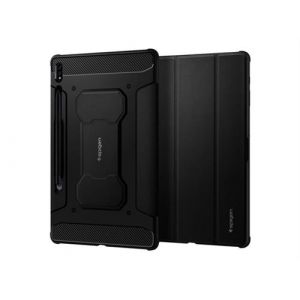 Spigen Rugged Armor Pro - Étui à rabat pour tablette - robuste - polyuréthane, polyuréthanne thermoplastique (TPU) - noir - pour Samsung Galaxy Tab S7+