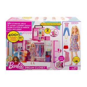 Coffret barbie grand dressing transportable + 1 poup&eacute;e mannequin + 36 accessoires - set habit v&ecirc;tement + carte tigre