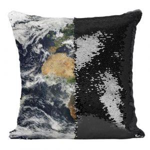 Fabulous Housse de Coussin &agrave; Sequin - Paillettes Noir Carte du Monde Planisphere Photo Satellite [40 x 40 cm]