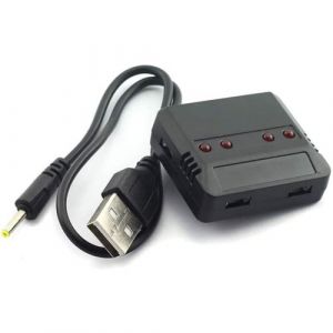 Chargeur USB Universel 1 &agrave; 4 pour Drone Compatible avec Hubsan, Wltoys, UDI, JXD, Syma, Holy Stone Noir, Plastique Id&eacute;al pour Batteries Lipo 3.7V