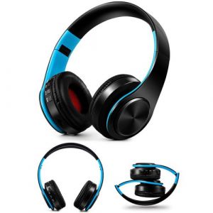 Casque Bluetooth Ecelen &eacute;couteur sans fil st&eacute;r&eacute;o pliable Sport mains libres lecteur MP3 Noir&Bleu