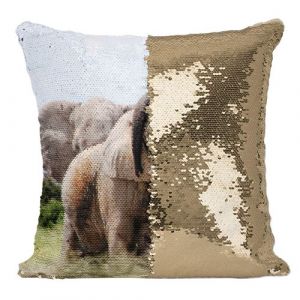 Fabulous Coussin avec Housse Sequin - Paillettes Dor&eacute; Caresses d'&Eacute;l&eacute;phants D'Afrique [40 x 40 cm]