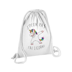 Fabulous Sac de Gym en Coton Blanc J'Peux Pas J'Ai Licorne Qui Dab 12 Litres