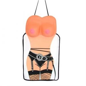 Tablier femme sexy avec seins en 3D et porte-jarretelles et ceinture