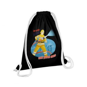 Fabulous Sac de Gym en Coton Noir Les Vrais Héros - Pompier 12 Litres