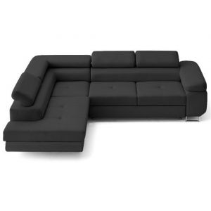 Zaria - canap&eacute; d'angle gauche 5 places convertible avec coffre et t&ecirc;ti&egrave;res en simili - Gris Anthracite