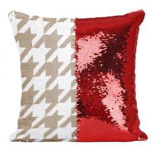 Fabulous Coussin avec Housse Sequin - Paillettes Rouge Motif Pied de poule Or [40 x 40 cm]
