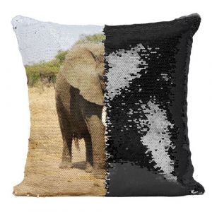 Fabulous Coussin avec Housse Sequin - Paillettes Noir Elephant d'Afrique Savane [40 x 40 cm]