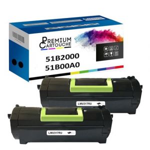 PREMIUM CARTOUCHE - x2 Toners - 51B2000 51B00A0 (Noir) - Compatible pour Lexmark MS317 MS317dn MS417 MS417dn MS517 MS517dn MS617dn