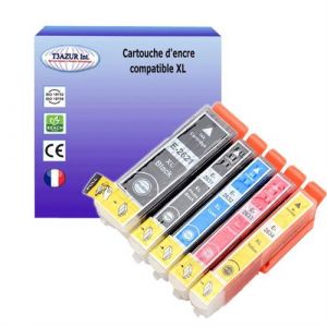 T3AZUR - 5 Cartouches Compatibles avec Epson XP-510, XP-520, XP-600, XP-605, XP-610, XP-615 remplace Epson T26XL +10 papiers photo A6 - T3AZUR