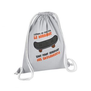 Fabulous Sac de Gym en Coton Gris Skateboard - L'argent ne Fait Pas le Bonheur 12 Litres