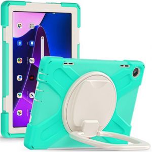Coque en silicone anti-chute avec poign&eacute;e et b&eacute;quille rotative pour votre Lenovo Tab M10 (Gen 3) TB-328FU/TB-328XU - menthe verte