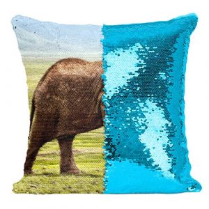 Fabulous Housse de Coussin &agrave; Sequin - Paillettes Turquoise Elephant d'Afrique Prairie Verte [40 x 40 cm]