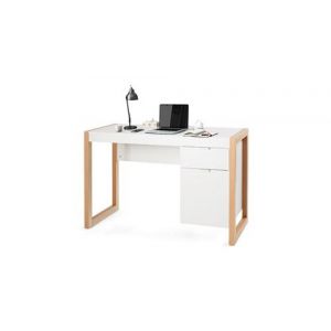 Bureau informatique style moderne 112,5 x 50 x 75 cm 2 tiroirs table d’etude pour chambre de bureau à domicile en mdf