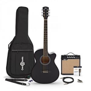 Guitare &Eacute;lectro-Acoustique Pan Coup&eacute;, Noire avec pack Ampli Acoustique 15 W et Accessoires