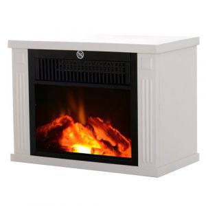 Chemin&eacute;e &eacute;lectrique po&ecirc;le style contemporain thermostat 600-1200 W blanc