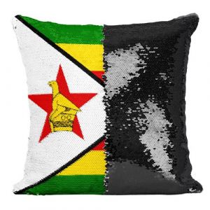 Fabulous Coussin avec Housse Sequin - Paillettes Noir Drapeau Zimbabwe [40 x 40 cm]