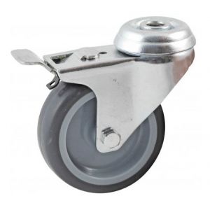 Roulette pivotante &agrave; trou central &agrave; frein AVL - roue caoutchouc &Oslash; 75 mm - al&eacute;sage lisse - charge 70 kg - 552975L