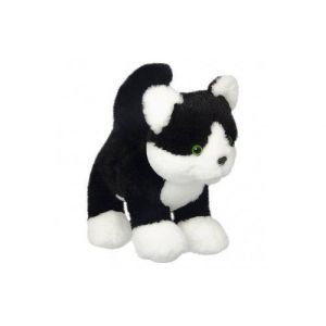 Peluche chat noir et blanc 21cm - doudou enfant animaux de compagnie + 1 carte tigre