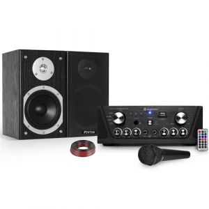 Amplificateur Skytronic karaok&eacute; USB/SD/FM 160W + 2 Enceintes HiFi 140W + Micro noir