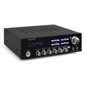 Fenton AV120BT - Amplificateur 2 x 60W, connexion sans fil Bluetooth, 2 entrées micro, idéal pour utilisation Hifi et/ou karaoké