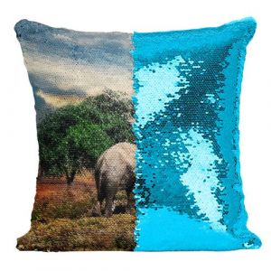 Fabulous Housse de Coussin à Sequin - Paillettes Turquoise Elephant D'Afrique Dans la Savane Coucher de Soleil [40 x 40 cm]