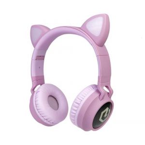 PowerLocus Casque Enfant Bluetooth, Volume limité à 85db, Réglable, Micro SD Carte Slot, Lumières LED - Rose