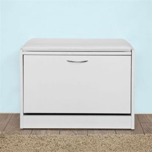 SoBuy&reg; FSR16-W Banc Armoire &agrave; Chaussures 1 abattant avec Coussin Meuble d&rsquo;entr&eacute;e Coffre Rangement pour Chaussures - Blanc