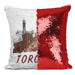 Fabulous Housse de Coussin &agrave; Sequin - Paillettes Rouge Toronto Vintage [40 x 40 cm]