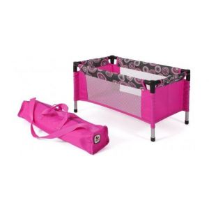 Lit parapluie / lit de voyage pour poupee  design perles rose - 54x31x32cm - jeu accessoire poupon - set jouet fille et carte