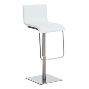 CLP Tabouret de bar Limon en similicuir avec pied en m&eacute;tal , Blanc /Acier inoxydable