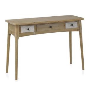 Console en panneaux MDF plaqué en sapin coloris naturel / blanc - Longueur 110 x Hauteur 79 x Largeur 40 cm